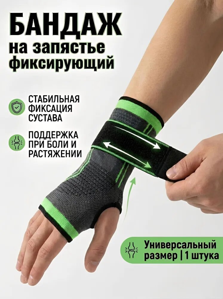 Бандаж на запястье / Ортез на лучезапястный сустав/ Напульсник / Фиксатор для кисти/ Универсальный размер