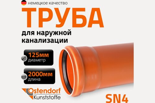 Изображение товара Труба пвх наружной канализации Ostendorf 221020 Длина 2 м Толщина 3.2 мм Диаметр 125 мм
