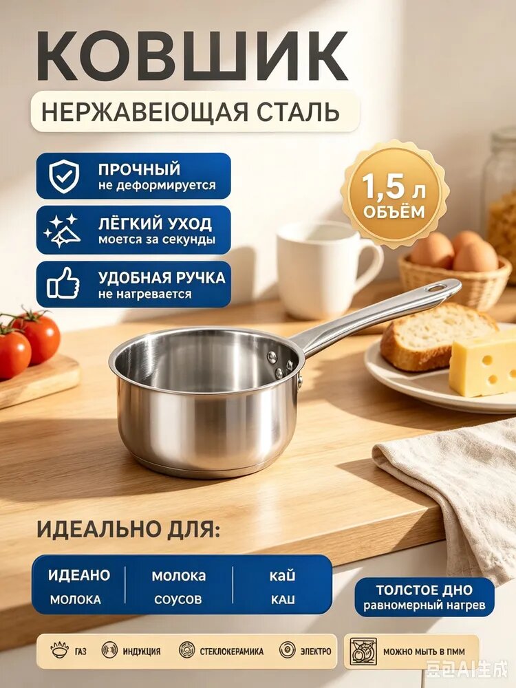 Кухонный ковш 1.5 л, нержавеющая сталь