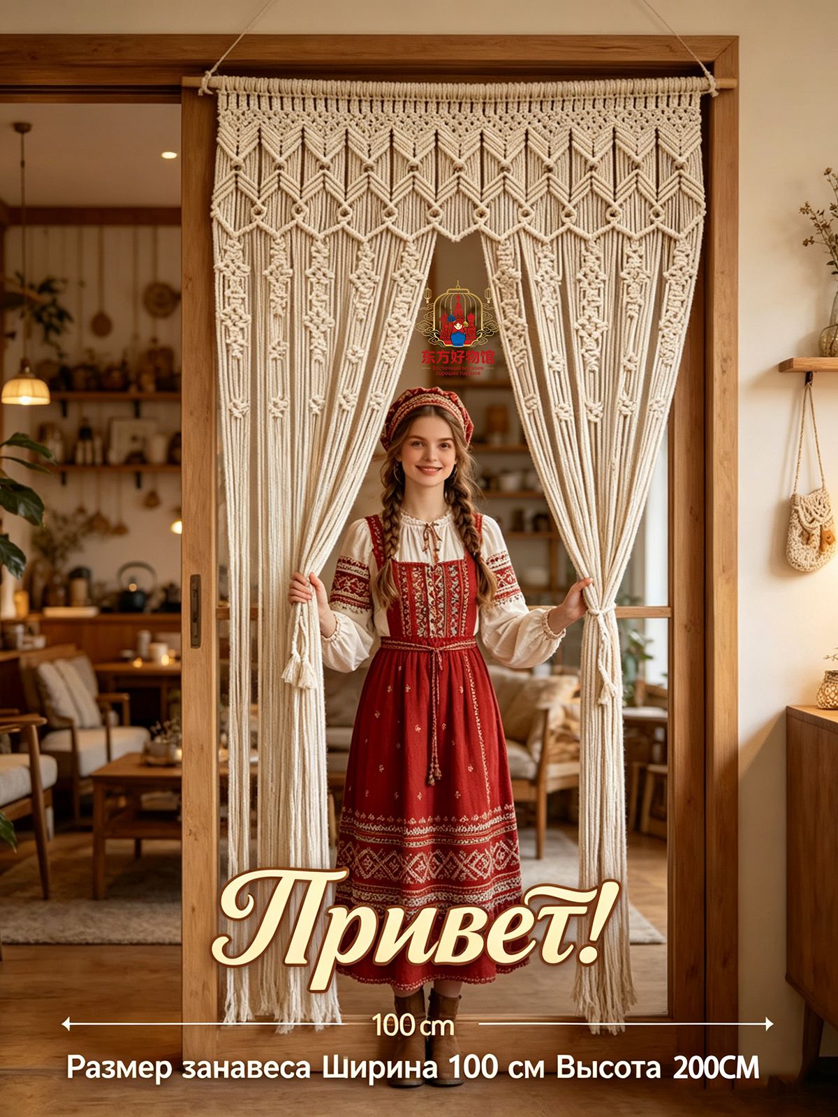 Готовое панно макраме Бохо-мечта - хлопковая шторка-перегородка для зонирования пространства
