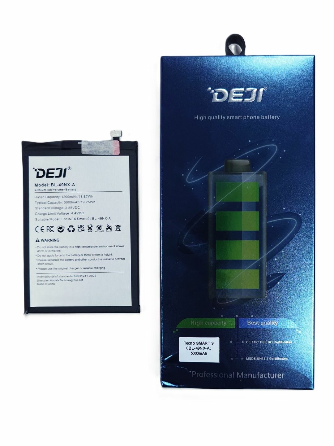 Аккумулятор DEJI для Infinix BL-49NX-A Smart 9 (5000mAh) узкий коннектор 100% емкости