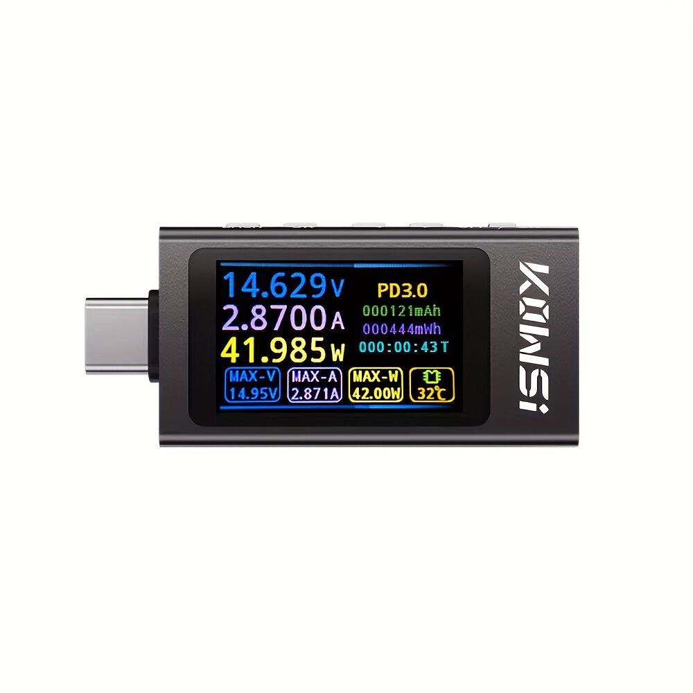 Анализатор мощности USB-C X1 с определением быстрой зарядки, измерением пульсаций и функцией триггера протоколов, 4–30 В / 0–12 А, 240 Вт