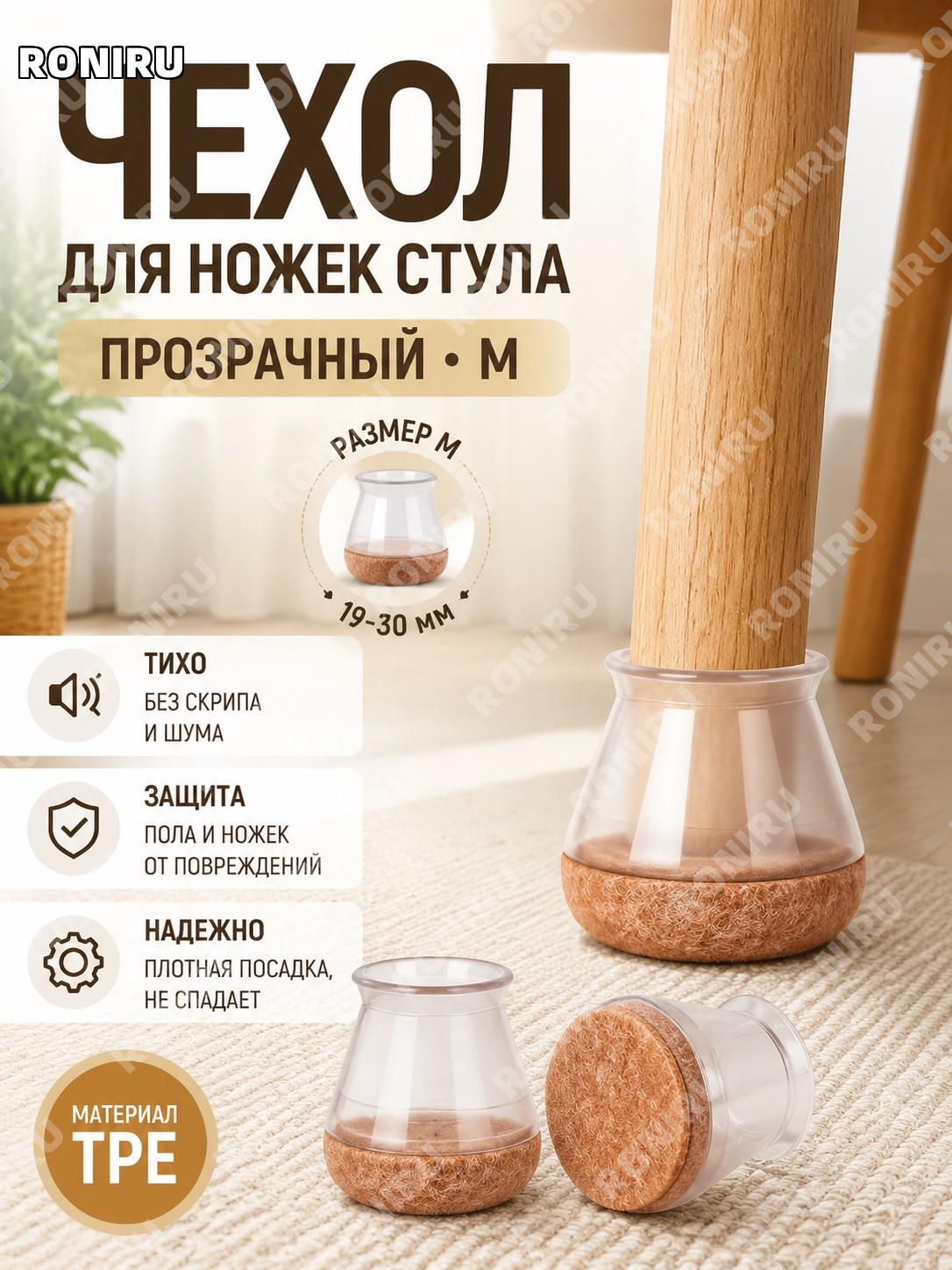 Чехол для ножки стула прозрачный M накладка для круглой ножки мебельный аксессуар TPE 6,5 г защита стула для дома