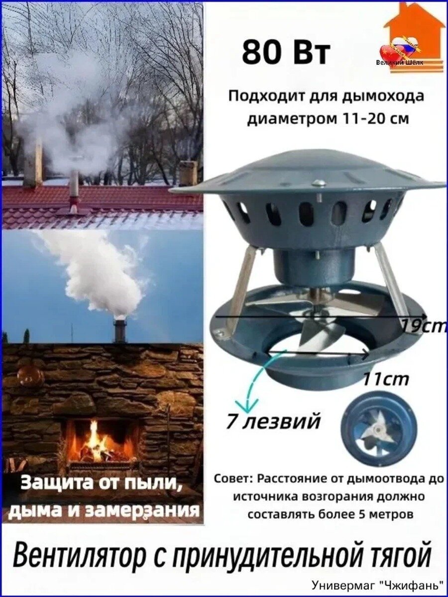 Бытовой вытяжной вентилятор с индуцированной вытяжкой из дымохода, дымососная машина