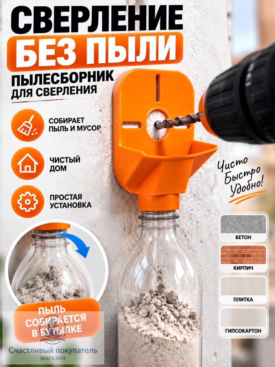 Пылесборник для сверления, пылеуловитель для дрели