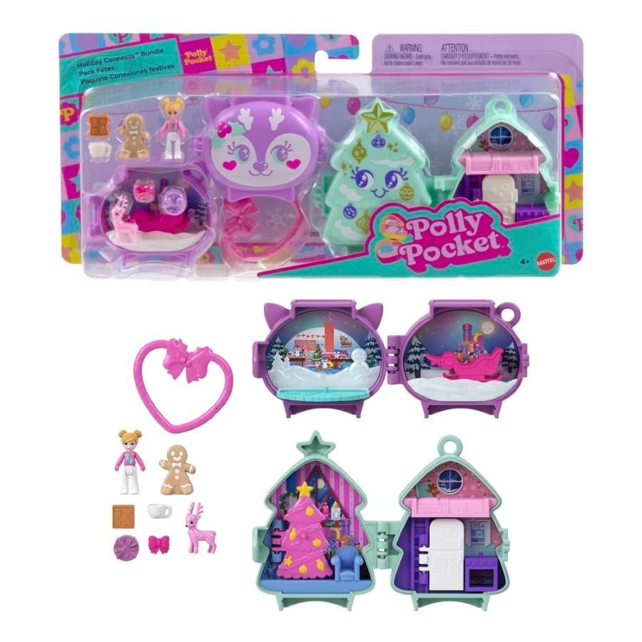 Сюжетно-ролевая игрушка Polly Pocket праздничный компактный набор с куколкой и аксессуарами, разноцветный