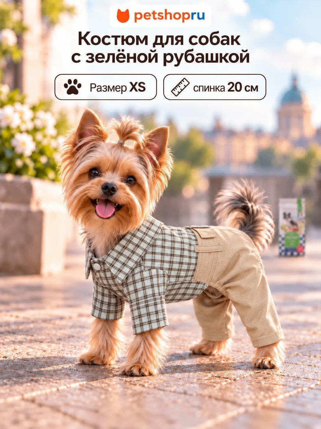 Yami-Yami одежда Костюм для собак с зелёной рубашкой, ХS, спинка 20 см