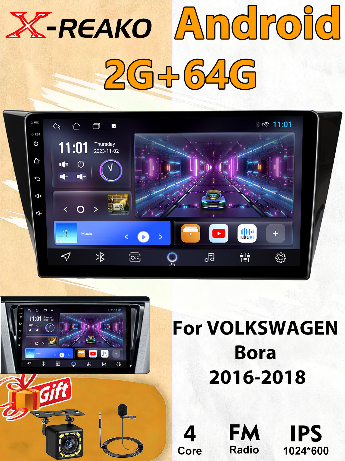 Магнитола для VOLKSWAGEN Bora 2016-2018 экран 9 дюймов Андроид wifi Bluetooth GPS
