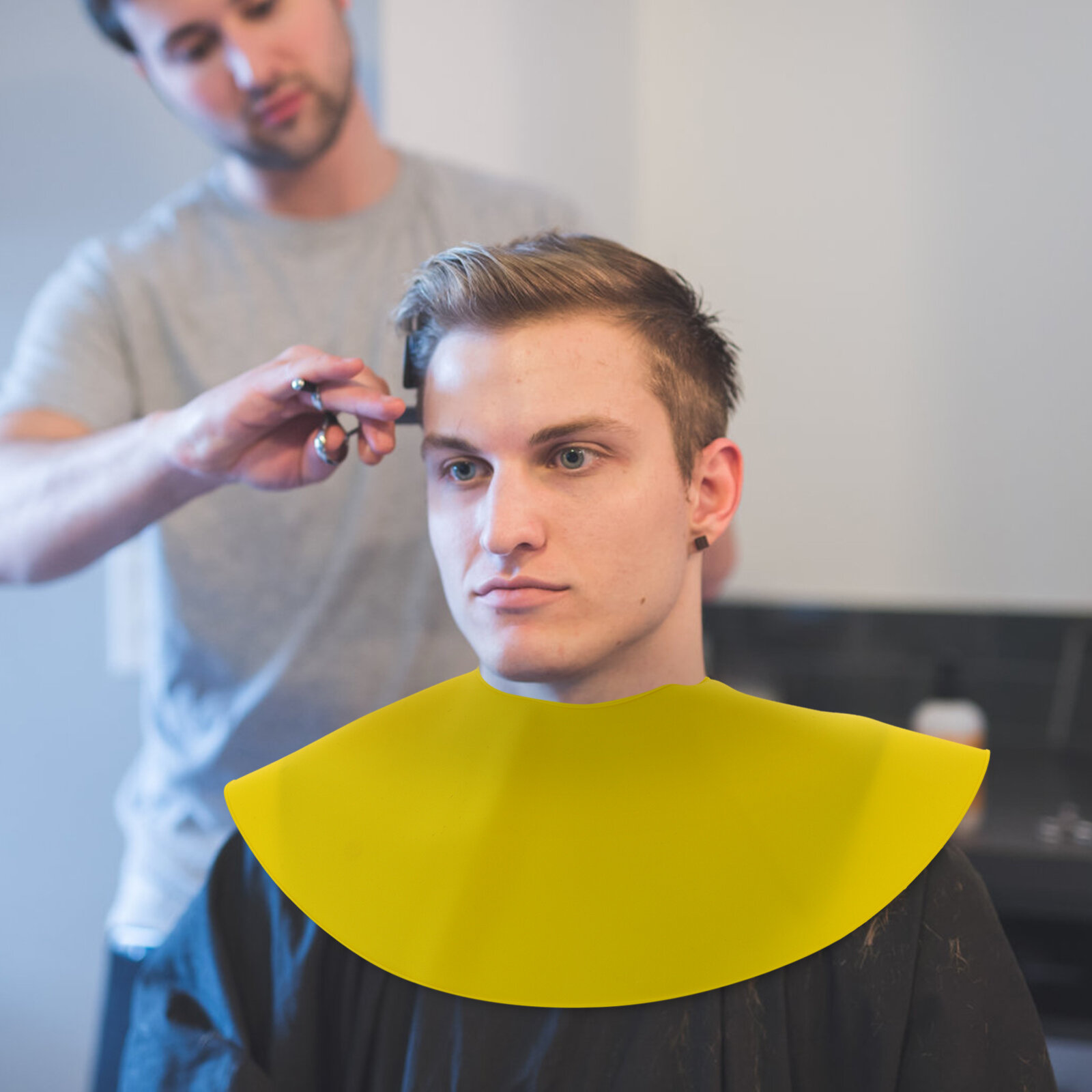 Silicone Haircut Cape Для Окрашивания Волос Шейный Капюшон Желтый 40X40CM