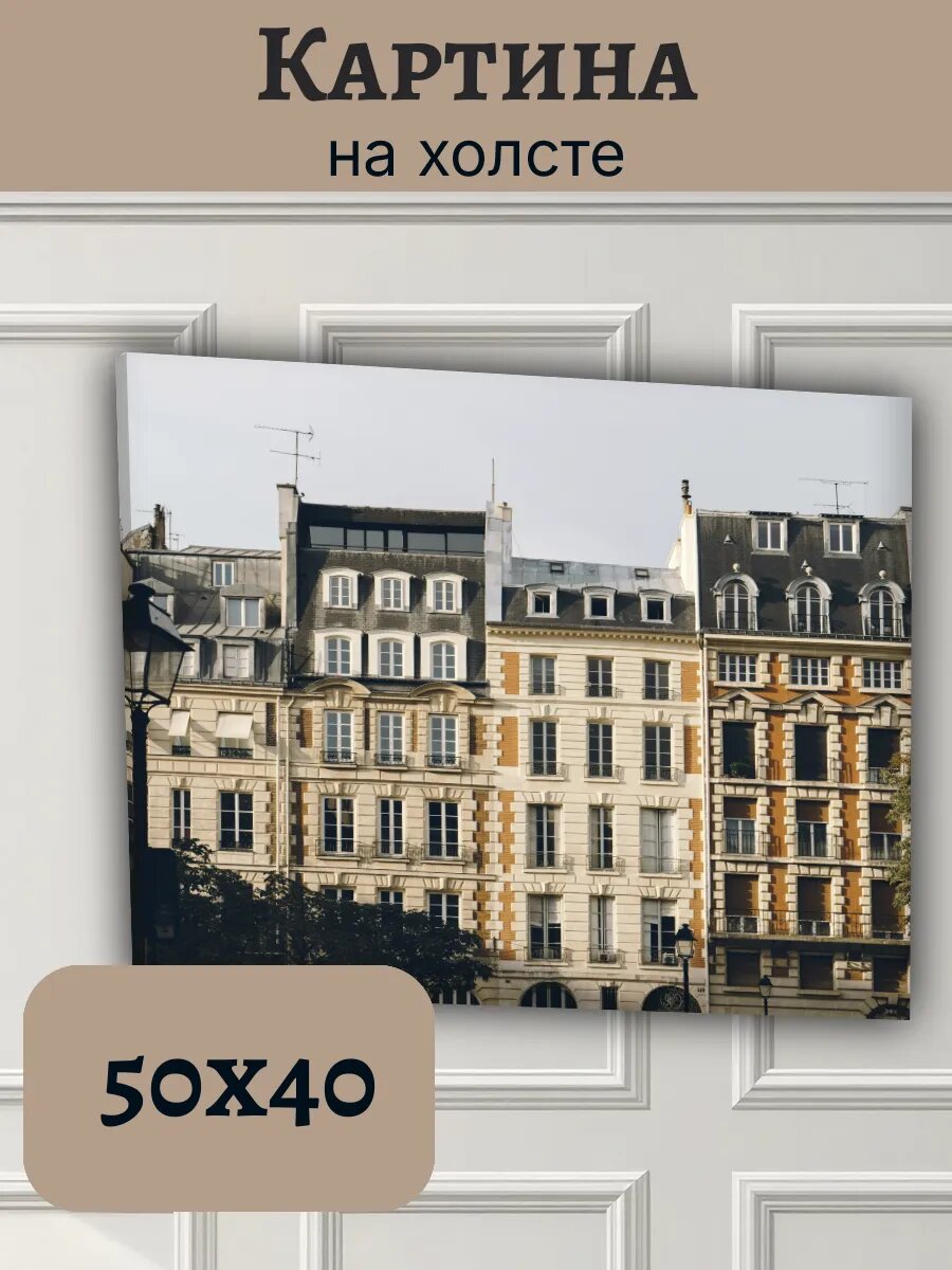 Картина Франция France 40x50 панорама парижских фасадов
