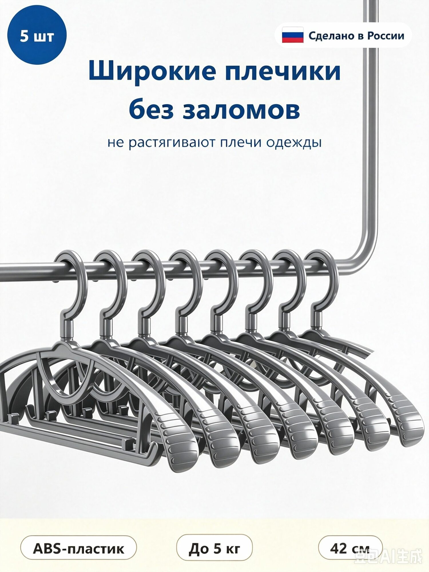 Вешалка плечики 42 см 5 шт Серая пластиковая вешалка с возможностью поворота