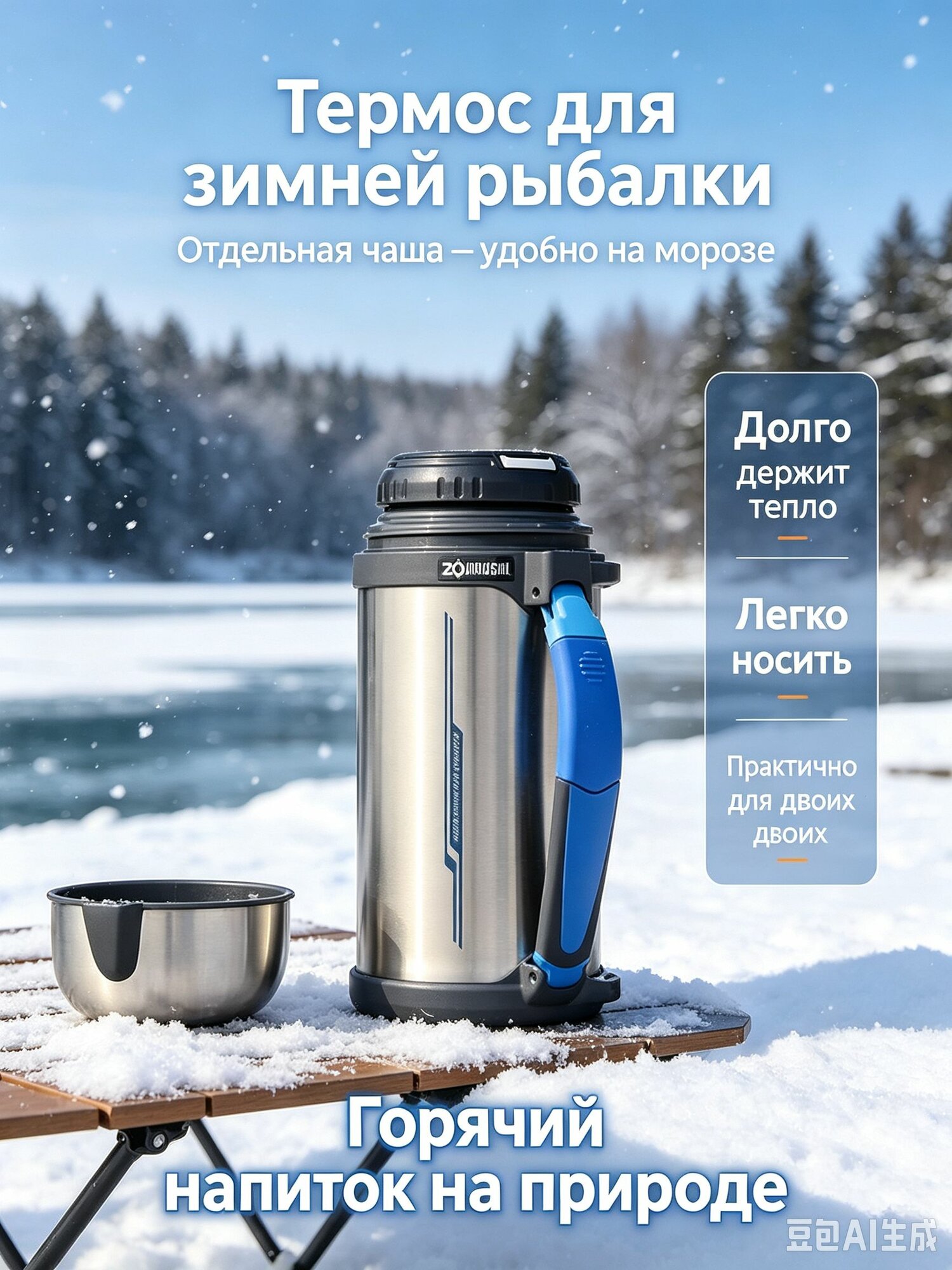 Термос 1.5 л, холод 24 ч, тепло 24 ч, отверстие для питья, серебристый