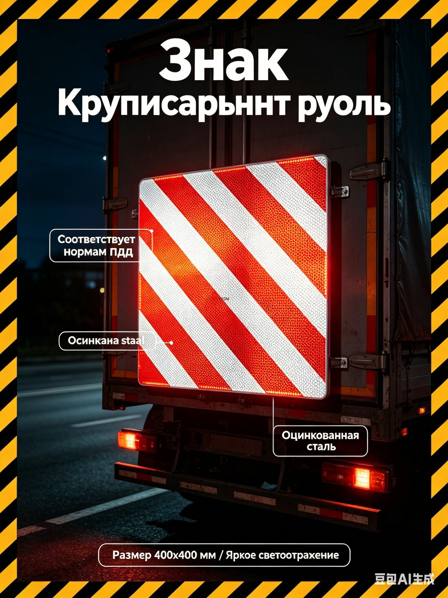 Знак Крупногабаритный груз 400х400 мм, световозвращающая табличка на металлической основе (оцинковка) для перевозки негабарита, перевозка грузов по ПДД