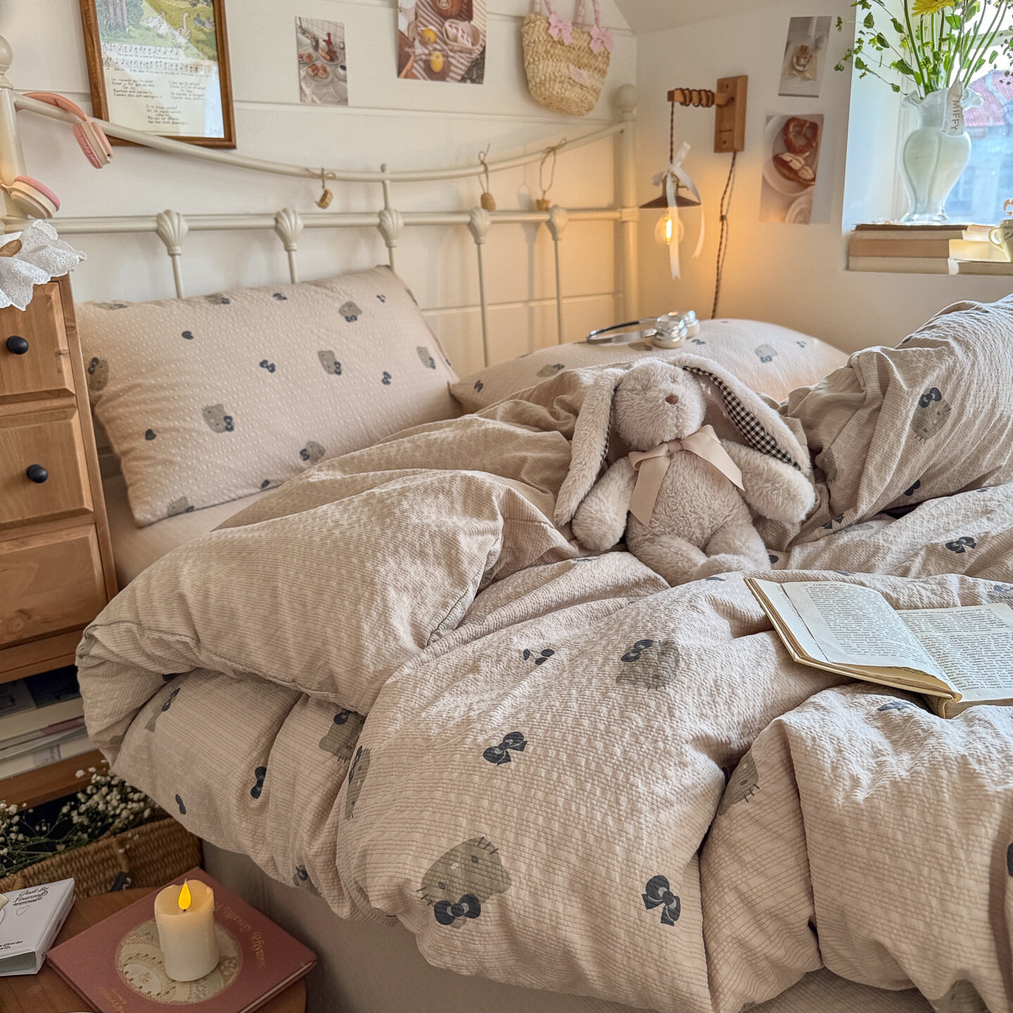 Комплект постельного белья Coffee Cat A Grade Puff Yarn для кровати 0.9м 3-шт с простыней наволочка 150x200см