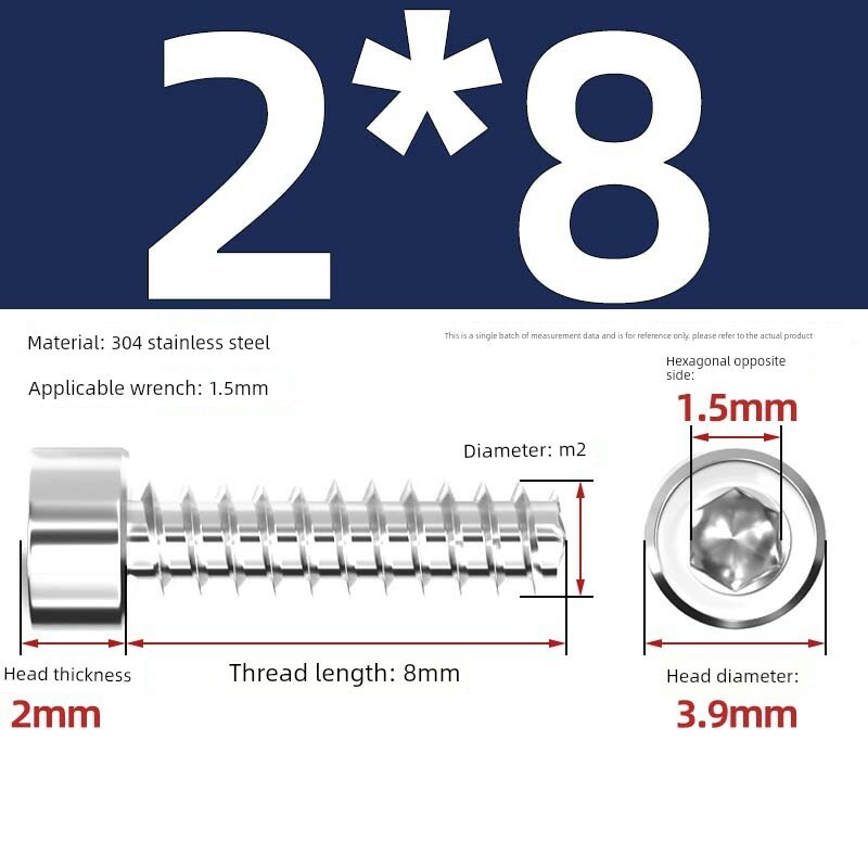 Самонарезные винты из нержавеющей стали 304 M2x8mm - 100 шт. для столярных работ