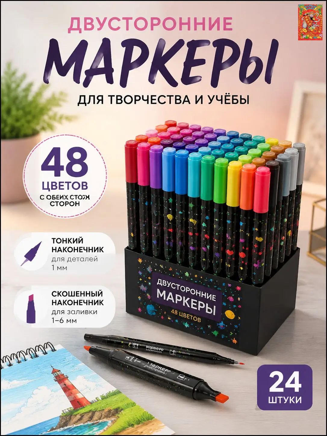 Набор маркеров Акварельный, толщина: 3 мм, 48 шт. для скетчинга, для граффити