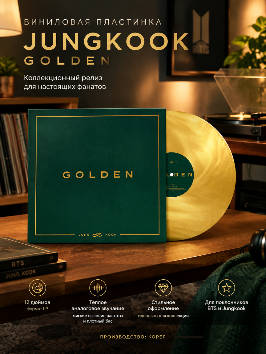Виниловая пластинка JUNGKOOK (BTS) GOLDEN LP, золотой цветной винил, 12 дюймов, Корея