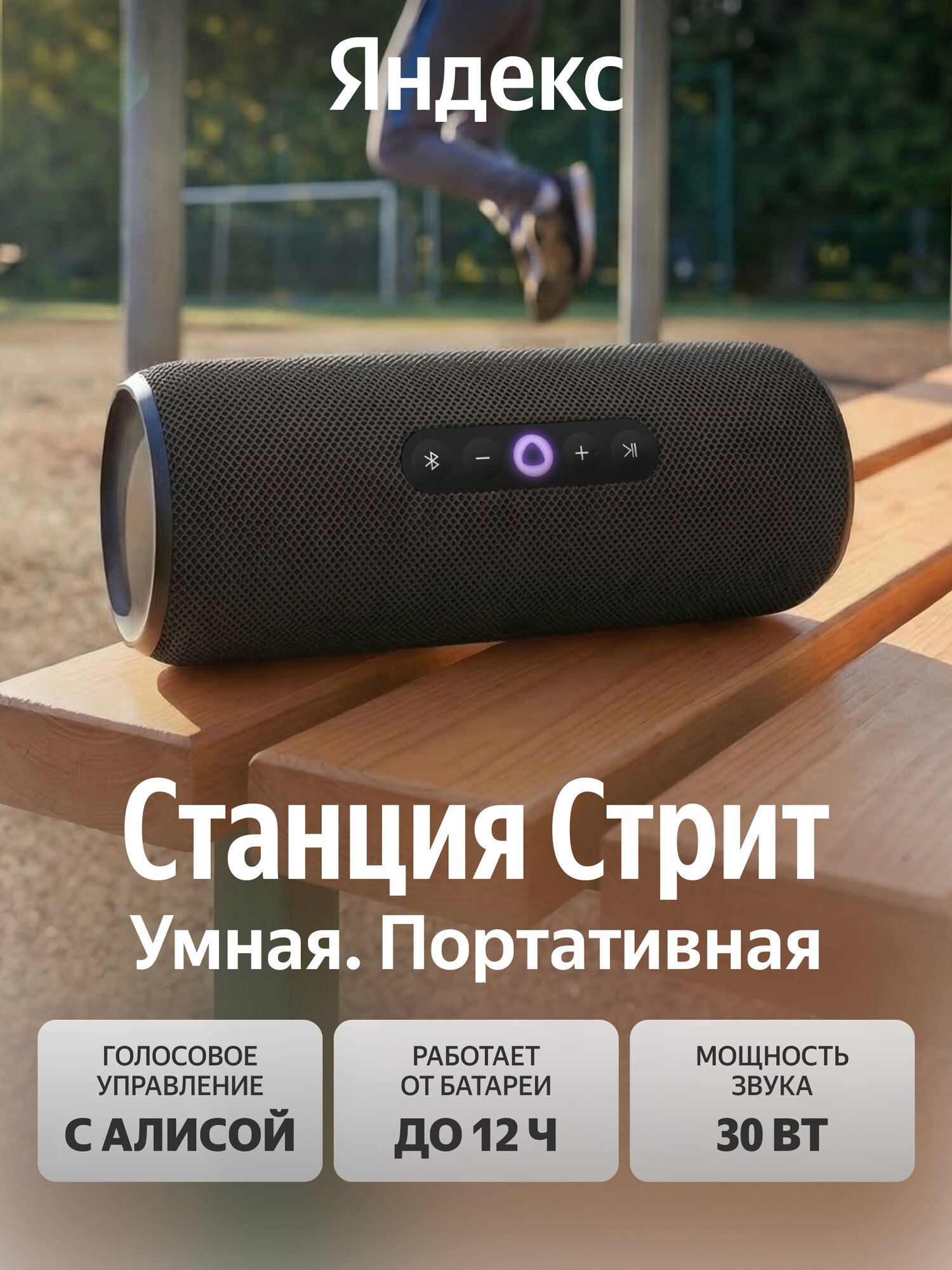 Умная беспроводная колонка Яндекс Станция Стрит с Алисой, черный, 30 В