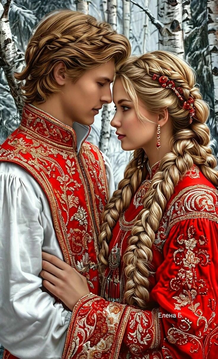 Алмазная Мозаика "Молодая Пара В Русских Народных Костюмах" 40х50 См Алмазная Вышивка / Картина Стразами Подарков / Украшения