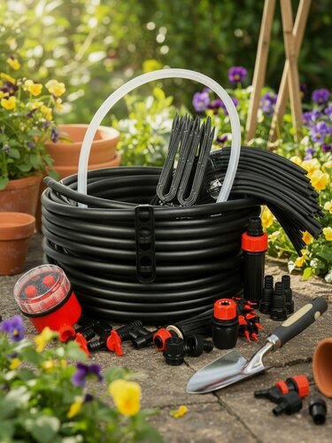 Изображение товара Набор для капельного полива Жук 8005-00 с таймером на 90 растений, 30 метров, для теплицы, дачи и огорода от емкости