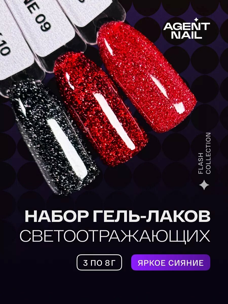 Набор светоотражающих гель лаков для ногтей 3 шт