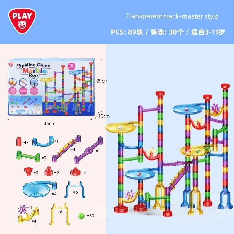 PLAYGO Прозрачная Мраморная Трек-Игрушка Уровень Эксперта, 35 шт. Прозрачная Головоломка с Катящимся Шариком для
