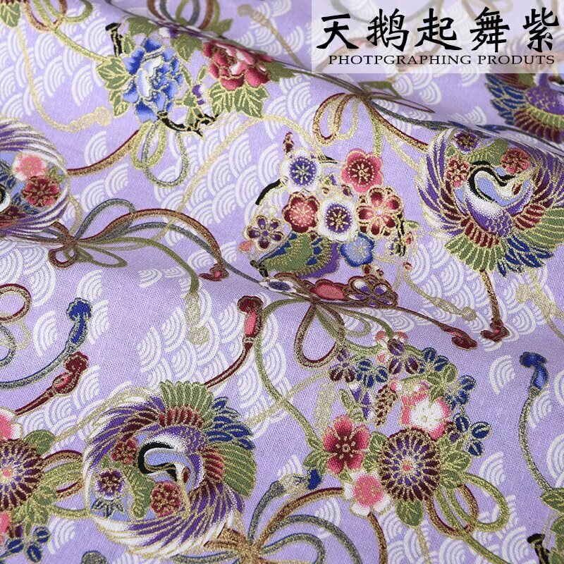 Японская ткань с цветочным принтом, цвет Swan dancing purple, 1,4 м