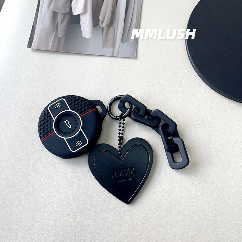 Чехол для ключа Mercedes Smart Fortwo из силикона, черный с сердечным рисунком, стиль D