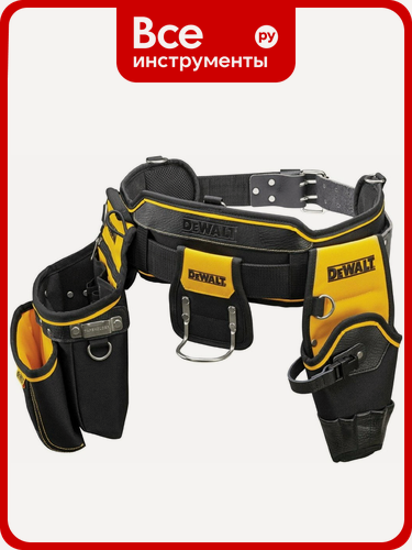 Изображение товара Пояс строителя DEWALT для инструмента из комбинированного полиэстер‑кожаного материала, двухсекционный черножелтый набор