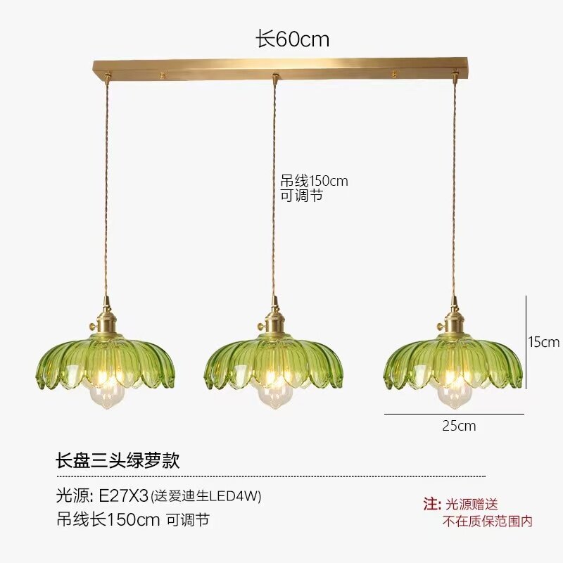 Люстра подвесная E27*3, зеленое стекло, для гостиной，60cm，тёплый свет