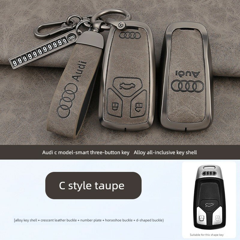 Ключевой чехол C-Style для Audi A6L с коричневой оболочкой, полумесяцем и табличкой с номером телефона - подходит для