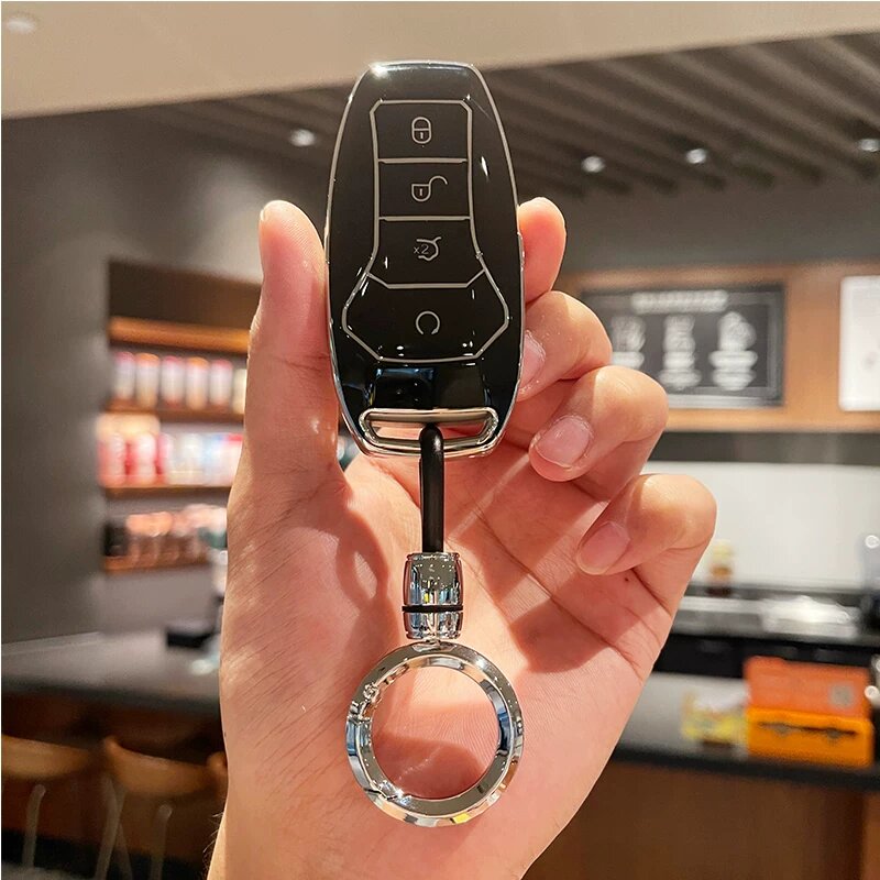 Чехол для ключа автомобиля BYD Dolphin, Han EV, Song Pro, Qin Plus, Yuan Plus, Seagull, Seal черный классический с