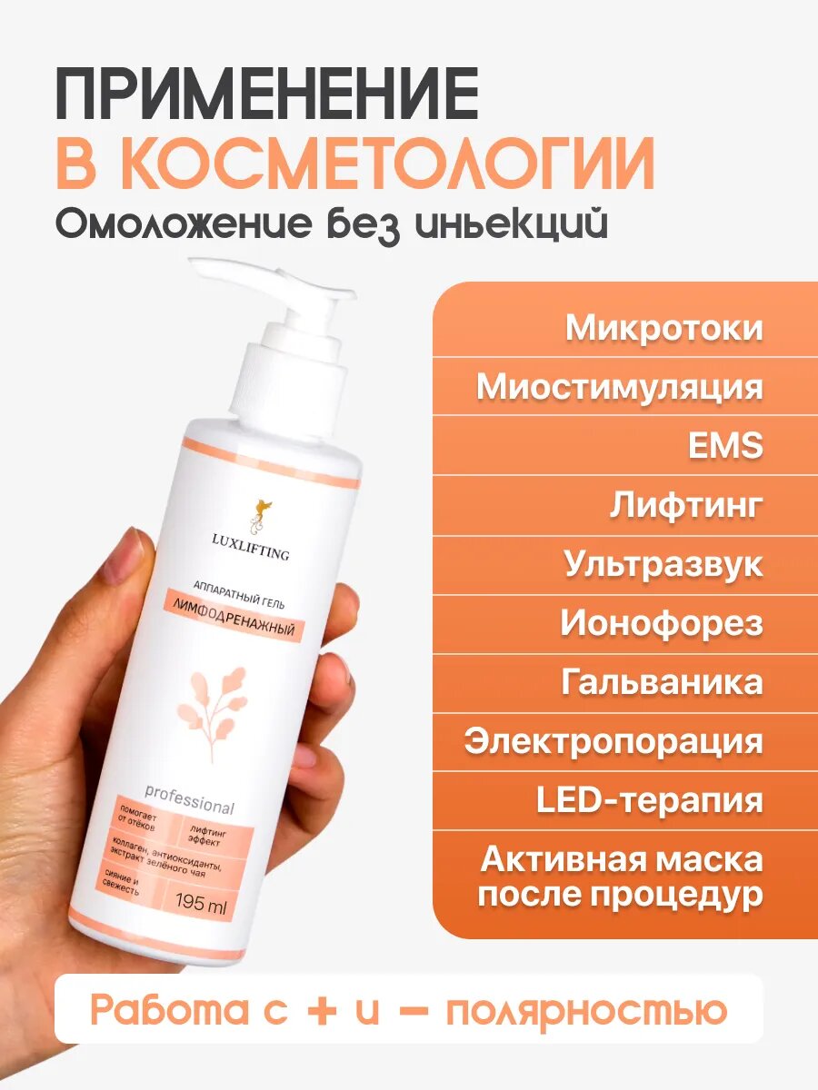 Лимфодренажный микротоковый гель для аппаратной косметологии от отеков , УЗ чистки лица, лифтинга — фото 1