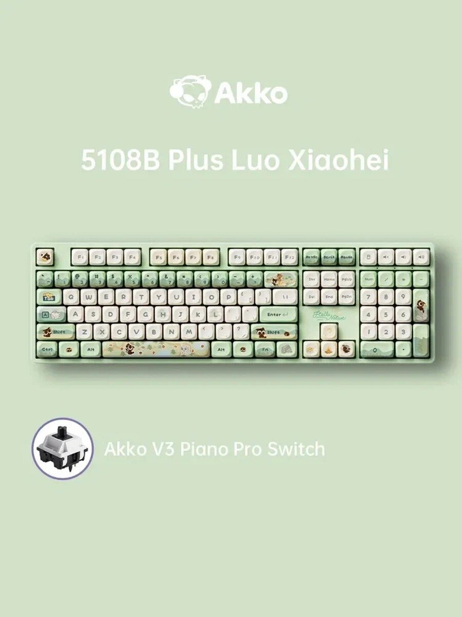 5108B Plus Робо-Кот игровая механическая клавиатура, 108 клавиш, V3 Piano Pro, беспроводная, RGB, зеленый, бирюзовый