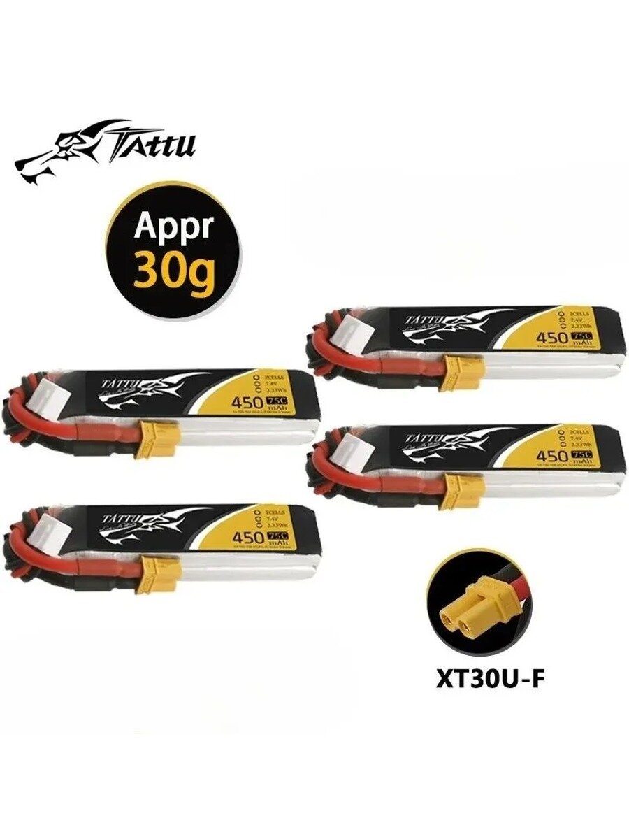 Аккумулятор NEW TATTU 2S 7.4V Lipo Battery 450mAh 75C XT30 Plug