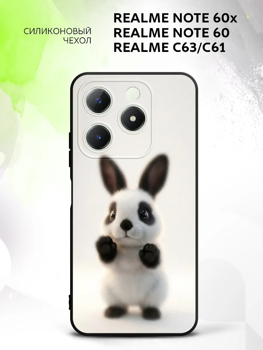 Чехол на Realme Note 60x/Note 60/C63/C61, Реалми Нот 60x/Нот 60/C63/C61 кейс с поддержкой беспроводной зарядки и принтом зайка