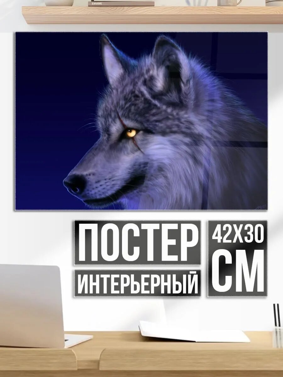 Плакат постер Волк в ночи