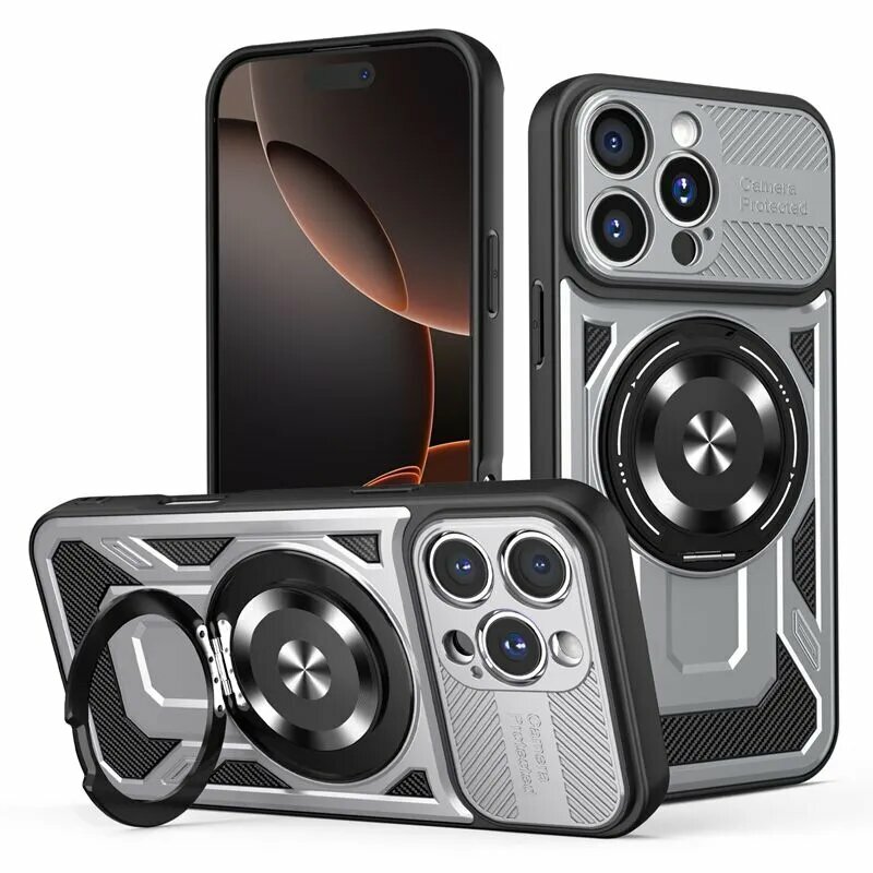 Чехол для iPhone 16 Pro Max (Айфон 16 Про Макс), защитный чехол с невидимой подставкой (вращение на 360 градусов), ударопрочный защитный чехол в стиле милитари с защитой от царапин