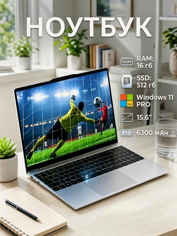 Ноутбук для работы и учебы,15.6" Intel 6500Y,1920x1080 IPS,16GB RAM SSD 512GB, Windows 11 PRO