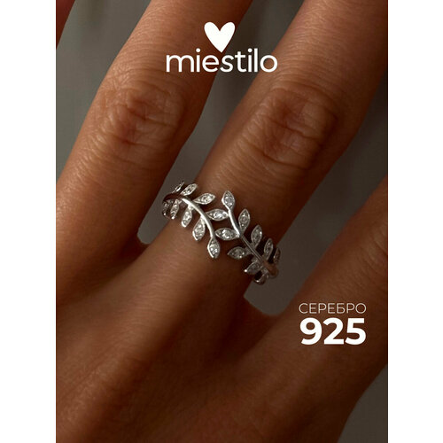 фото Кольцо тонкое miestilo, серебро, 925 проба, родирование, фианит, размер 16, серебристый