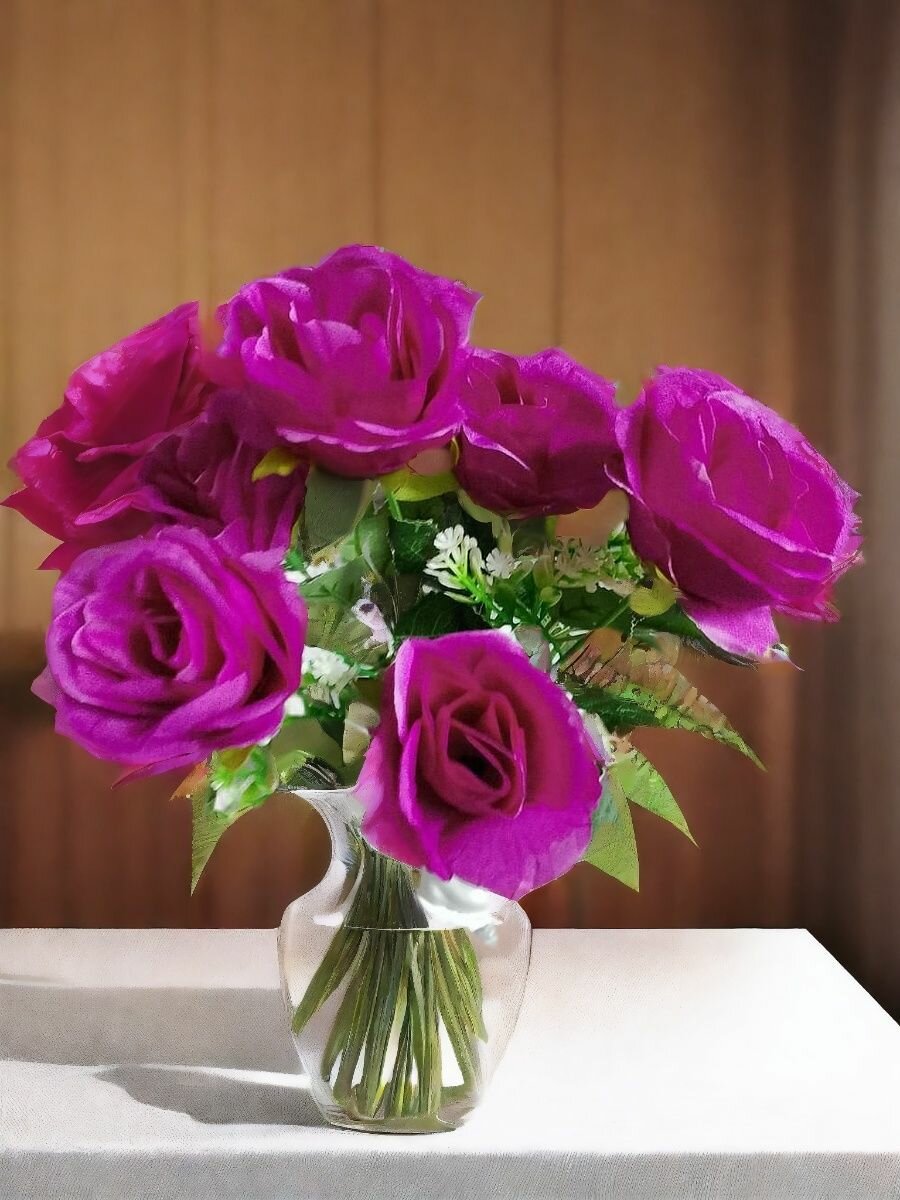 Искусственные цветы Букет роз 35 см Цвет малиновый. Для интерьера.