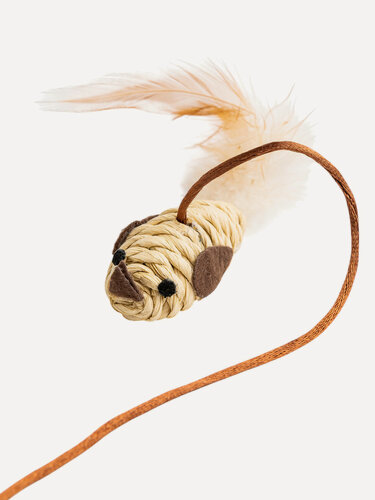 Изображение товара Игрушка для кошек дразнилка-удочка Japan Premium Pet из натурального хлопка и перьев в форме птички