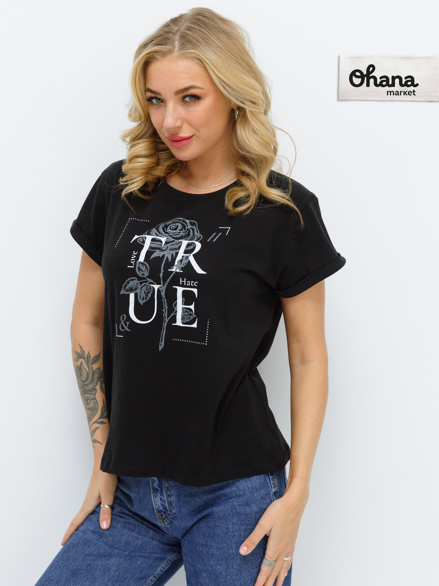Футболка Ohana market женская базовая размер 56 черный