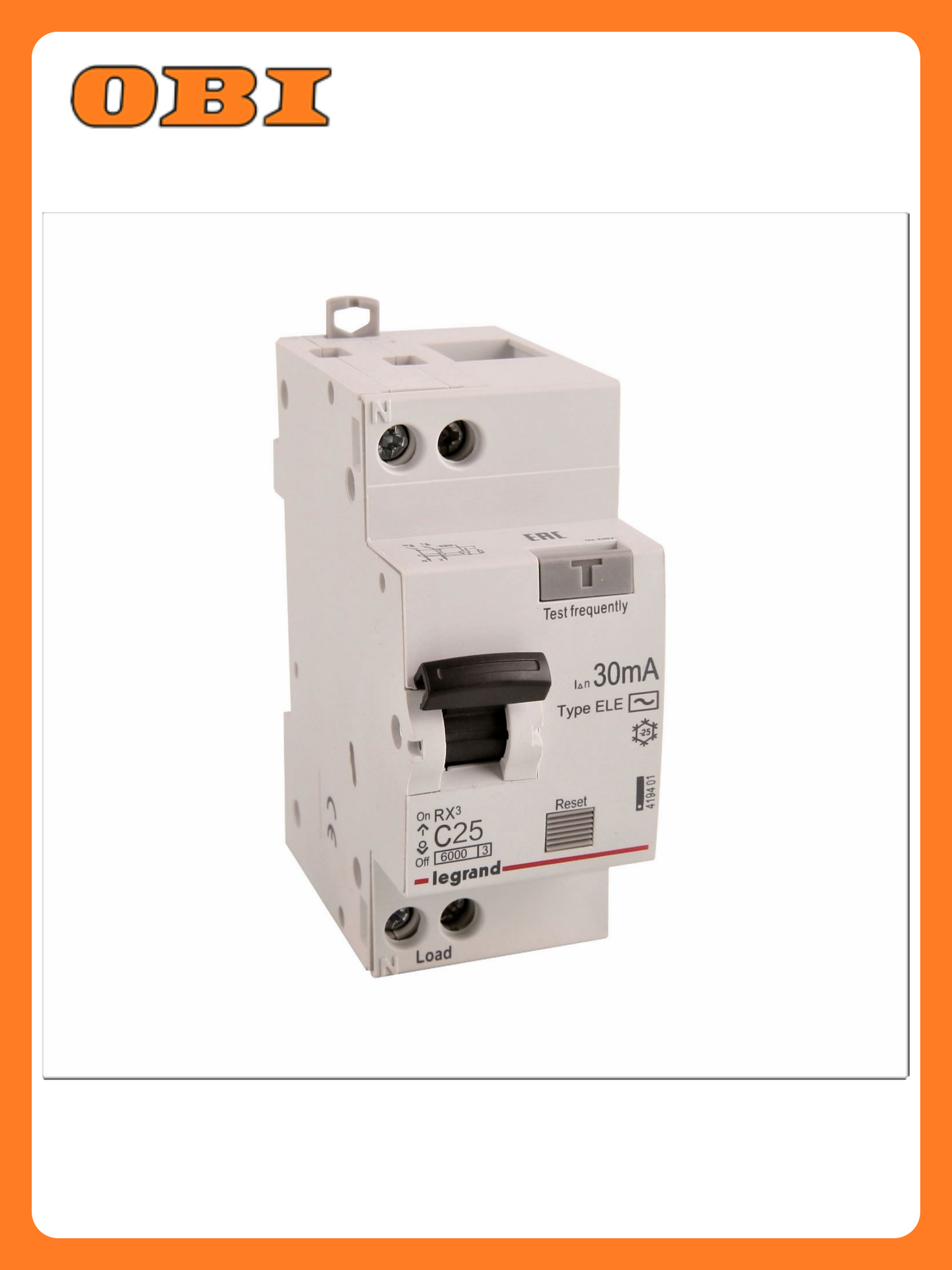 Автоматический выключатель дифференциального тока Legrand RX3 1Р С25А 30мА 6кА