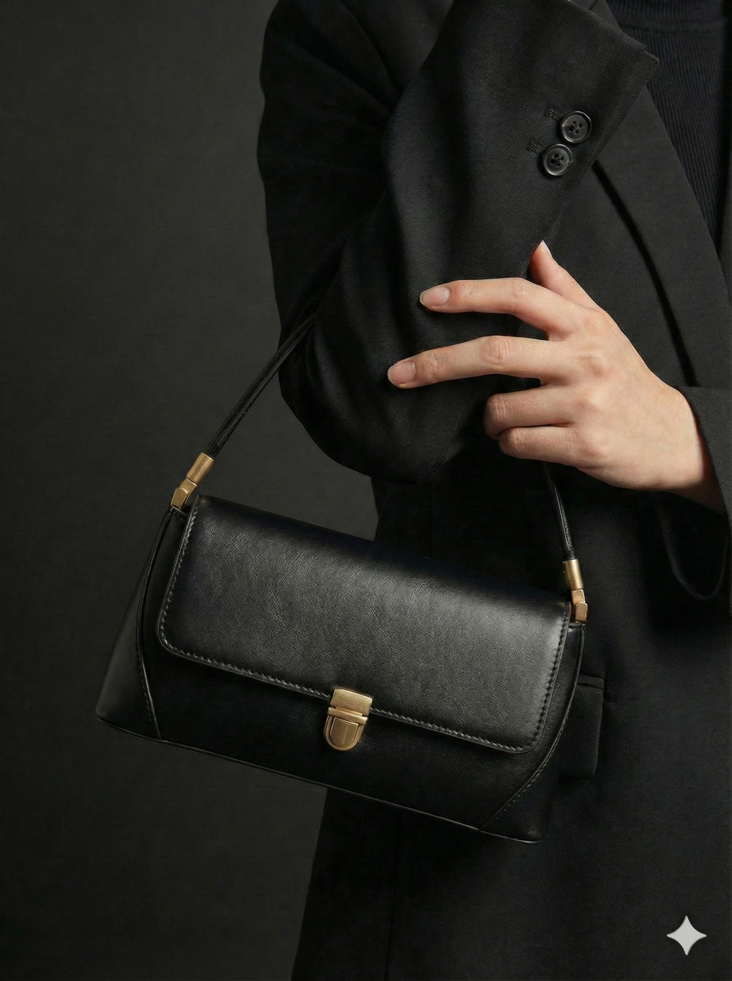 Сумка багет , фактура гладкая, черный — фото 1