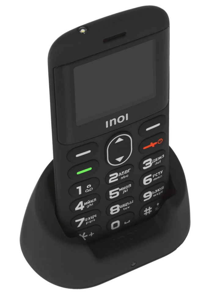 Кнопочный телефон INOI 118B c зарядной станцией для старшего поколения черный