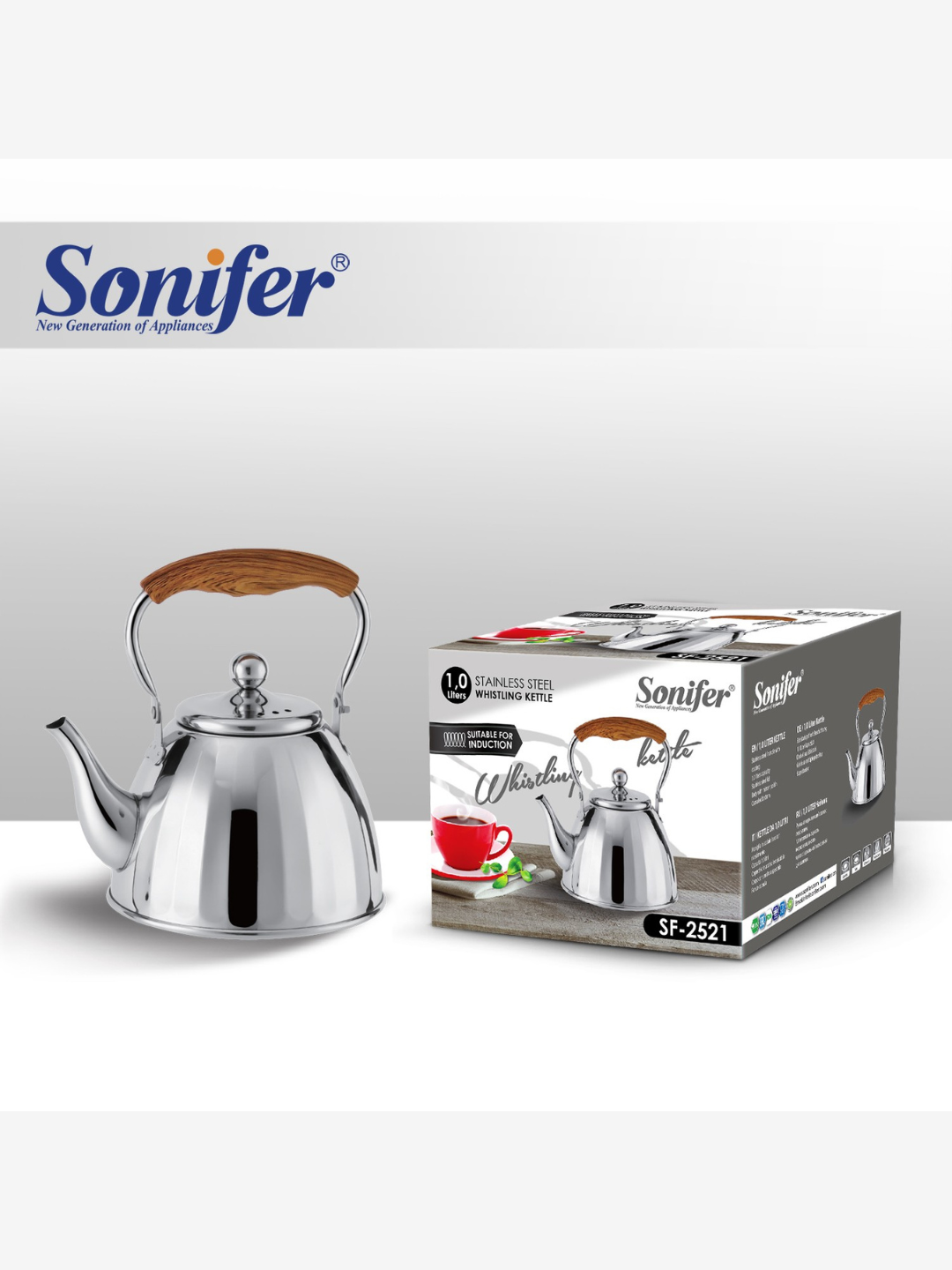 Чайник SONIFER , металлический, SF-2522, со свистком для всех видов плит, 1.5 л