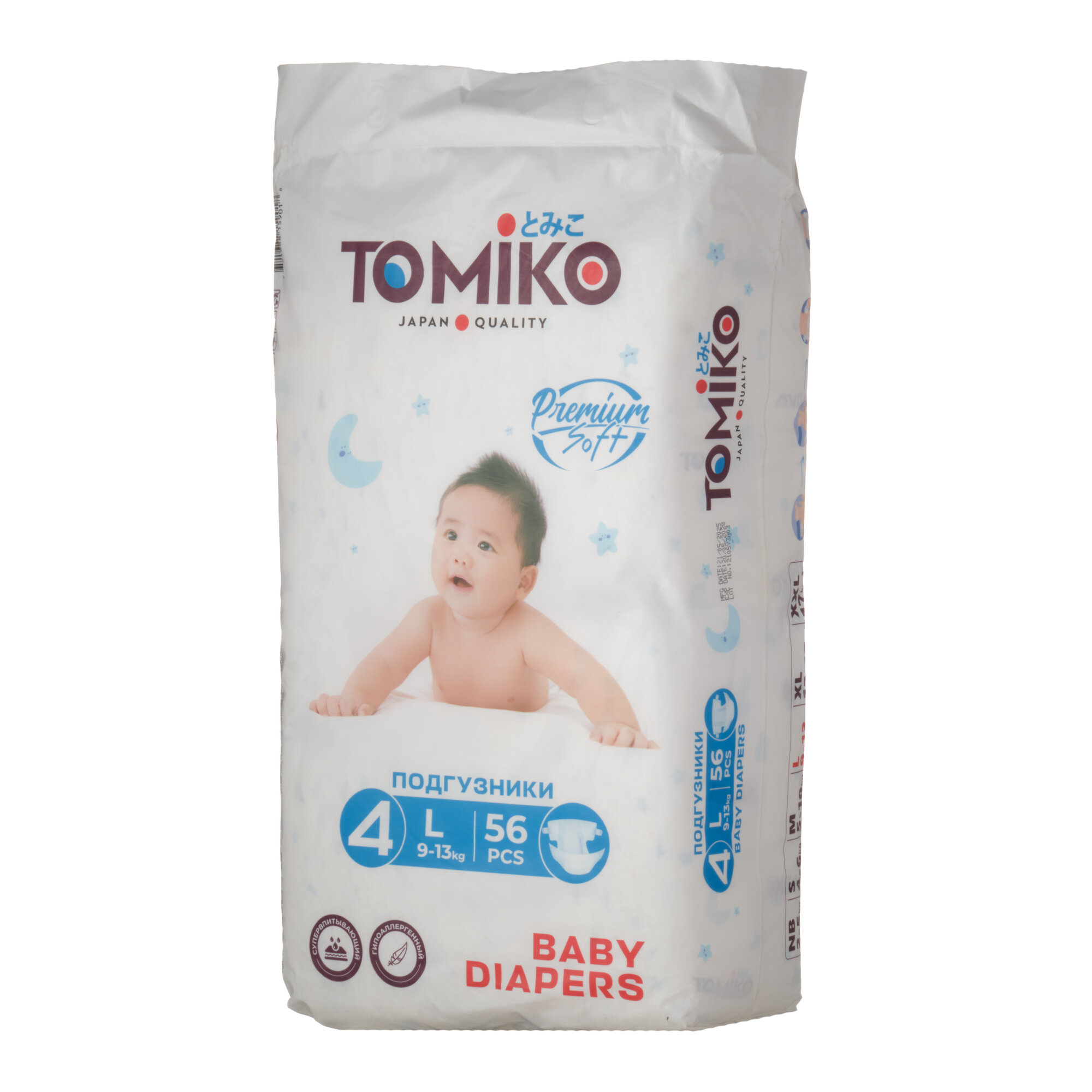 Подгузники Tomiko Premium Soft L, для малышей от 9-13кг, 56шт