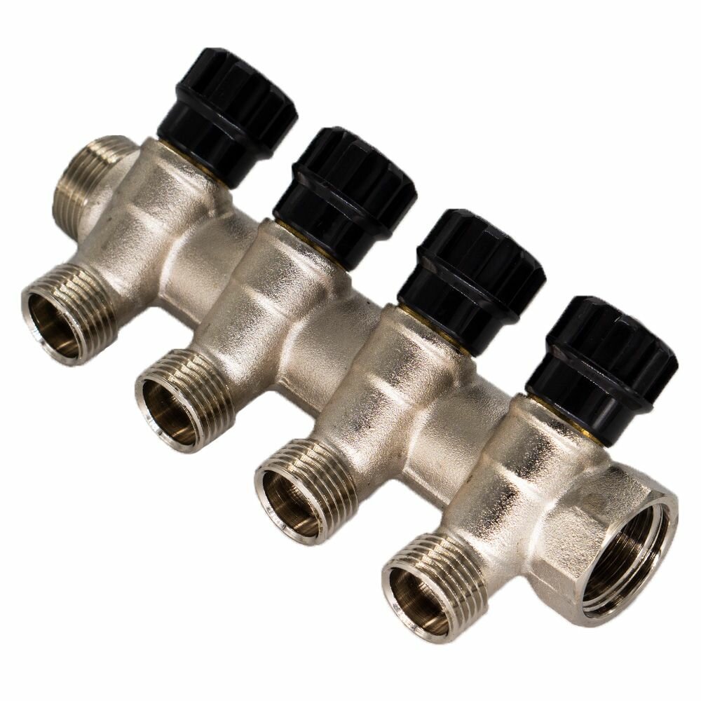 Коллектор для труб СТМ 4 выхода наружная резьба 3/4"х1/2", вентиль C4MV3412N — фото 1