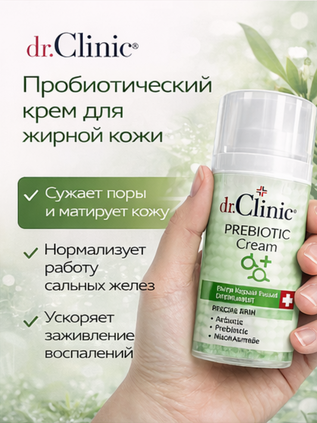 Крем для лица Dr.Clinic Extra Repair Prebiotic — крем с ниацинамидом для жирной и проблемной кожи.